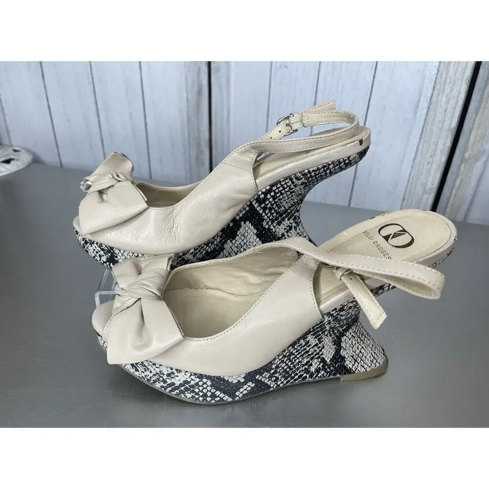 Kelsi Dagger Women Tan Leather Snake Platform Heels Wedge Size 8.5